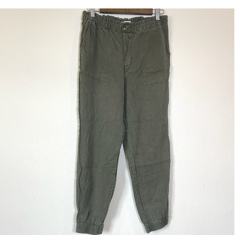 HM LOGG Womens Olive Green Utility Jogger Pants Paperbag Waist Size 6 0880815 2
